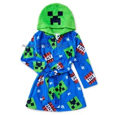 Minecraft Robe Boys Size 4-12 Bathrobe Pajama Swimsuit Cover Up Costume Hood NWT