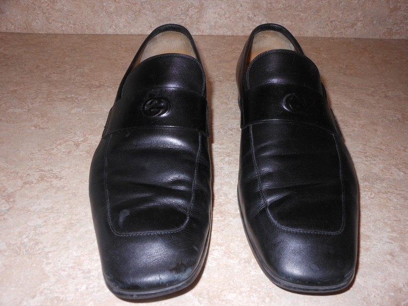 VTG GUCCI #353030 Black Leather Square Toe Loafers Mens Made Italy ~ 11.5