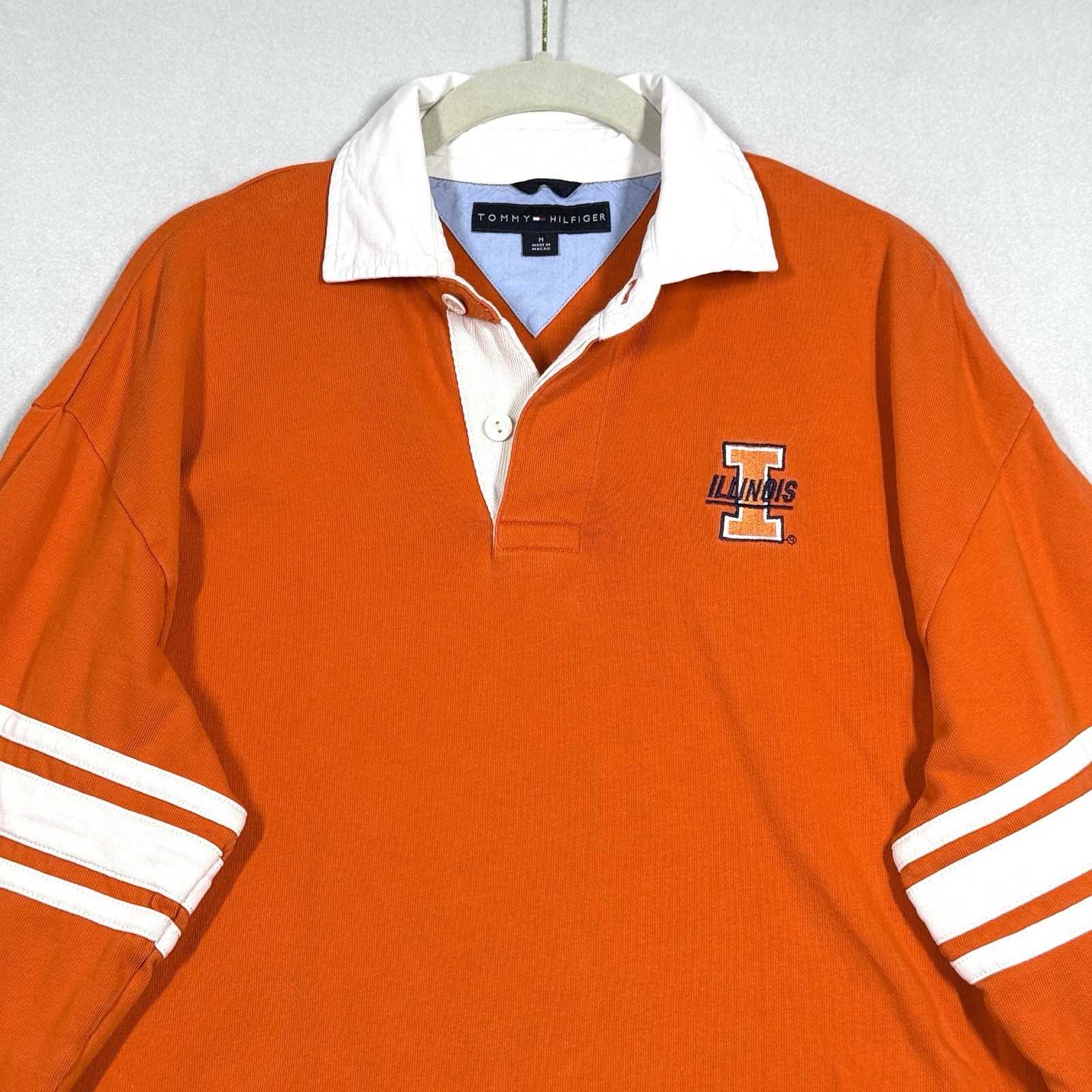 Vintage Tommy Hilfiger Rugby Shirt Mens Medium Illinois Logo Long Sleeve Polo thumbnail 3