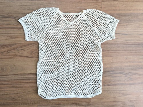 Vintage Norwegen Baumwolle weiß Mesh String Shirt Netz Fischer Top S/M B9 - Bild 9 von 12