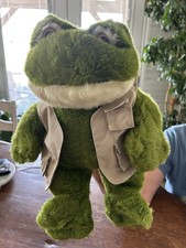 Vintage 14 Frog plush puppet Wearing fishing Vest