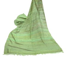 Indian Vintage Green Dupatta Long Stole 100 Pure Khadi Silk Hand Woven Scarves