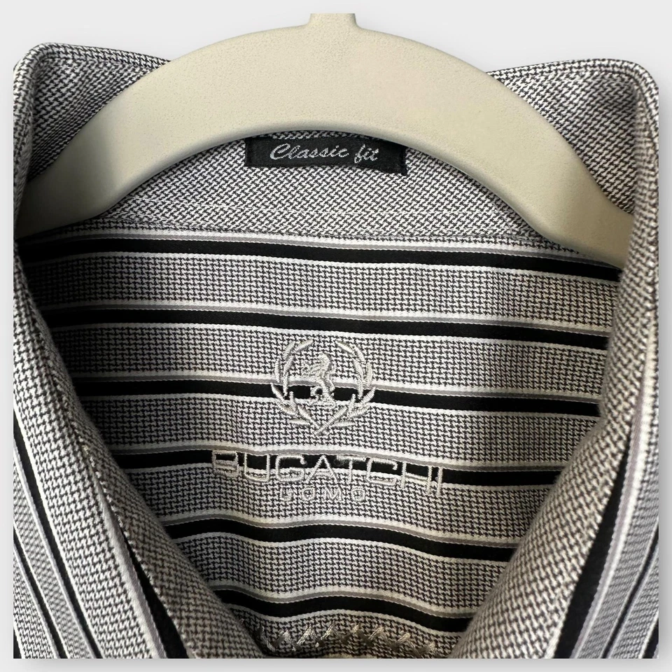 Camisa Bugatchi Para Hombres XL Calce Clásico Manga Larga Negro Gris Vestido a Rayas Informal Foto 4 de 4