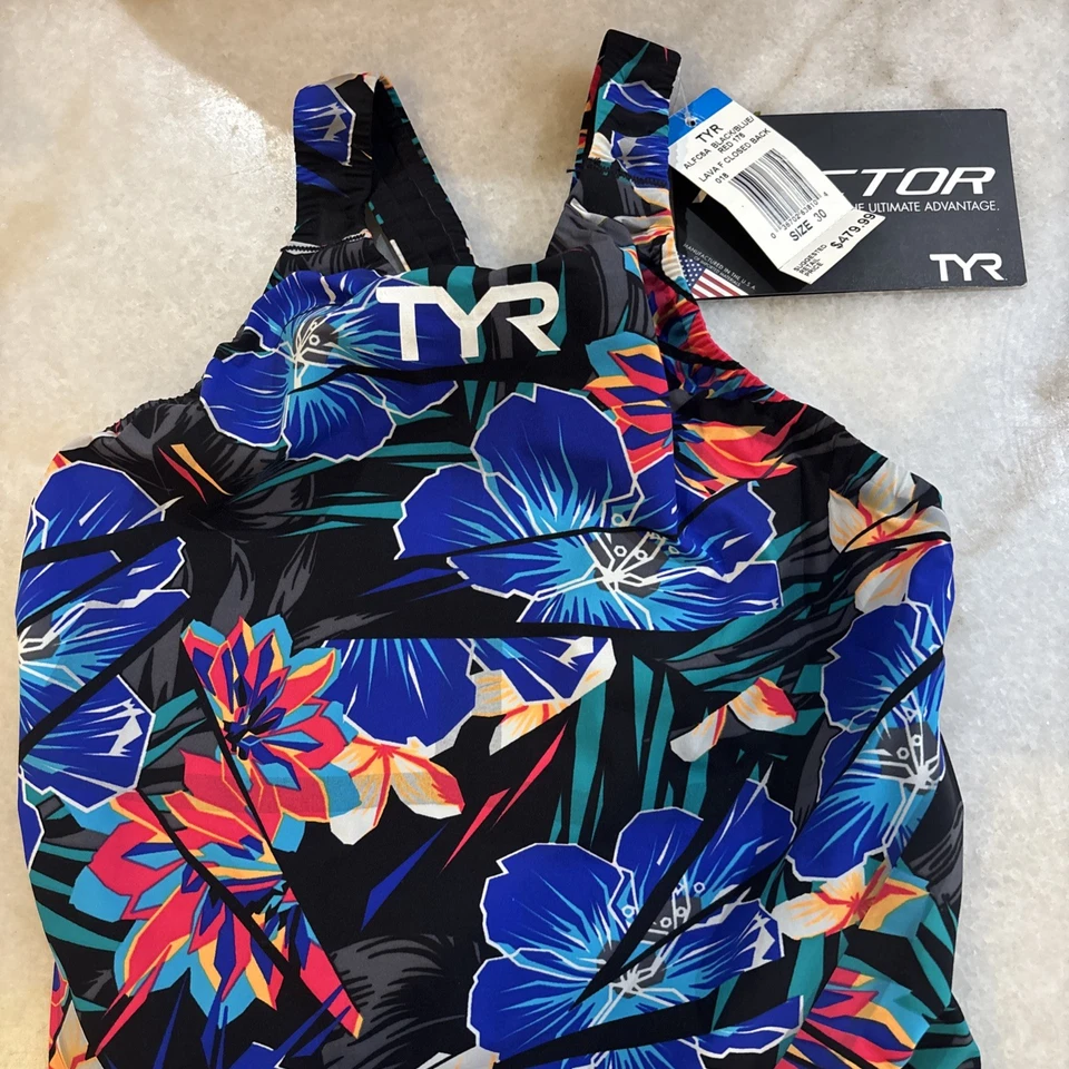 TYR Women's Avictor-Closed Back Tech Suit-Fina- Black/Blu/Red- size 30- NWT!  - Image 2 of 4