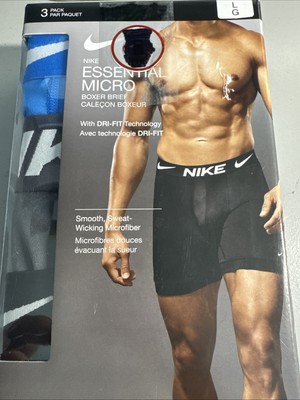 NIKE Essential Micro Men s 3-Pack Boxer Briefs Black/ Gray/ Blue Size Large