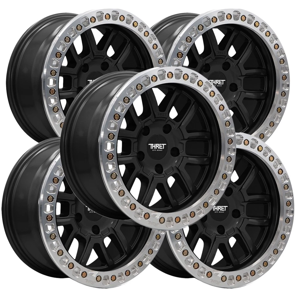 (Set of 5) Thret Off-Road 602 Maze Beadlock 17x9 5x5" -38mm Matte Black Wheels