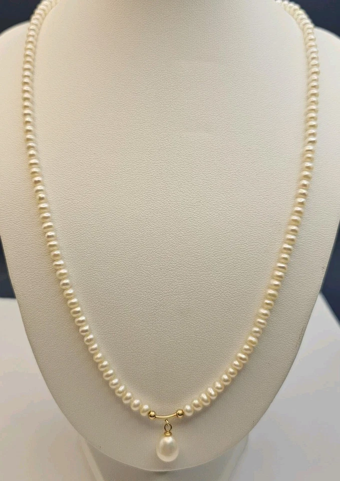 Collar de perlas de oro amarillo de 14k de 18" de 3,6 mm y colgante de perlas de 7,3 mm Foto 2 de 4