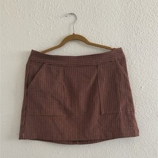 A New Day Brown Pink Check A-Line Skirt with Zipper Pockets Size M