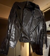 Women’s Teen  short jacket With Fringe Black Med Biker Style