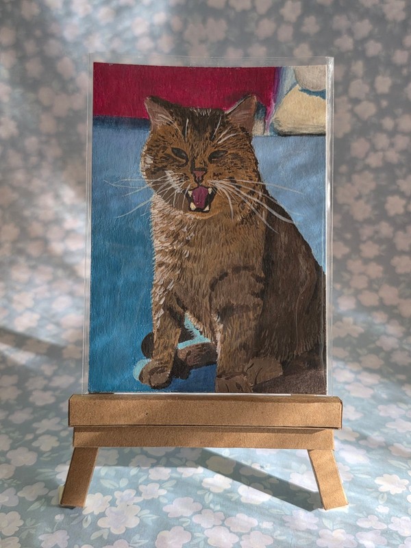 ACEO Original OOAK Sleepy Cat #4 Mini Art Gouache Painting by ArtsyyCarly