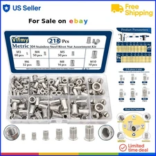 304 Stainless Steel Rivet Nut Assortment Kit 218 Pcs M3-M10 Flat Head Fastener