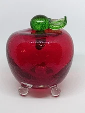 Apple Art Glass Fruit Fly Catcher Red And Green 3 Toed Excellent Condition
