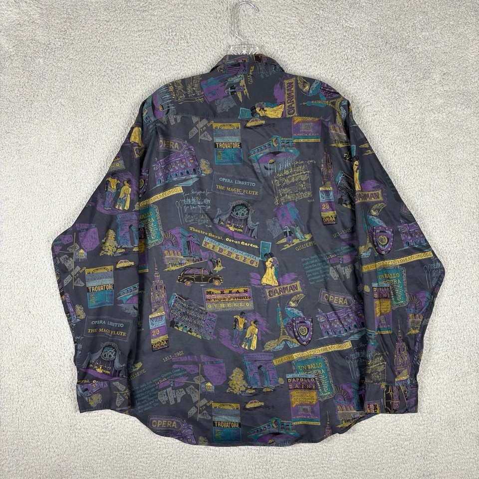 Vintage Reunion Shirt Men’s Large Multicolor Opera AOP Button Up Artsy Cultured - Image 2 of 4