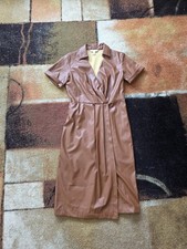 Nine West Brown Faux Leather Wrap Dress Collared Short Sleeve Midi S
