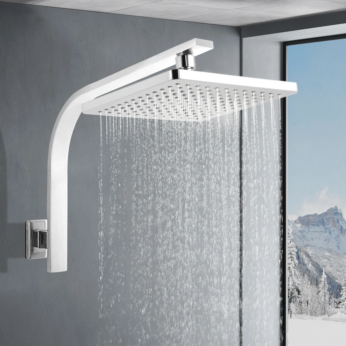 ACA WELS 8'' Rain Shower Head Set Square Gooseneck Shower Wall Arm DIY Chrome