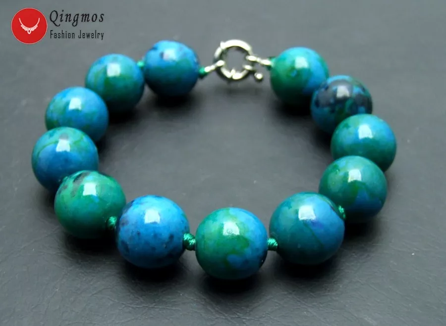 14mm Round Natural Green Chrysocolla Bracelet for Women Stone