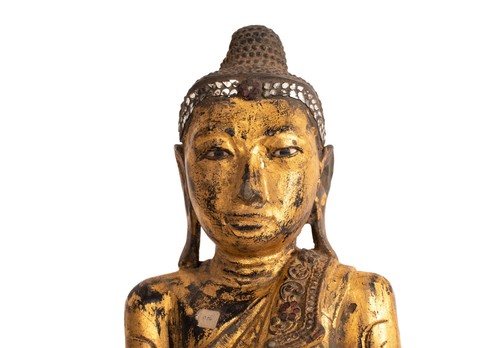 Antiker , Stehender Buddha. Holz, Lack und Vergoldung. Burma , Mandalay. 19. Jh. - Bild 2 von 11