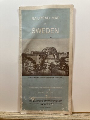 1939 Sweden Railroad Map Stockholm Trains Transportation  Vtg