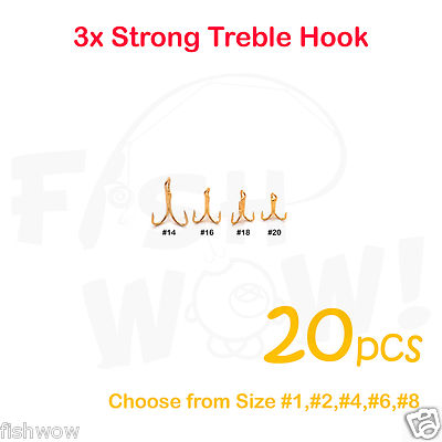 20pcs Fishing 3x Treble Hooks Gold Choose From Tiny Size #14 #16 #18 #20 lots