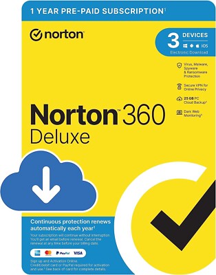 Norton 360 Deluxe Antivirus 2026 3 Geräte 1 Jahr Sofortcode am selben Tag