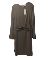 Michael Kors Elegant Dress Ruffle Sleeve Belted Chocolate Sz L p-t-p 20" L41"