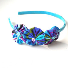 Beautiful  Unique Women Girls Blue Button Flower Headband Handmade