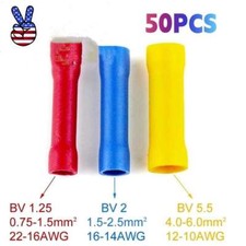 Electrical Crimp Connectors Insulated Straight Wire Butt Splice Terminals 50PCS