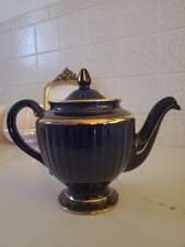 vintage teapot blue and gold made in usa