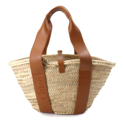 トートバッグ CHLOE\tSENSE SMALL BASKET\tCHC23SS304J66\t247\t\tCARAMEL Chloe Sense Medium Basket Hand Bag Raffia Leather Caramel
