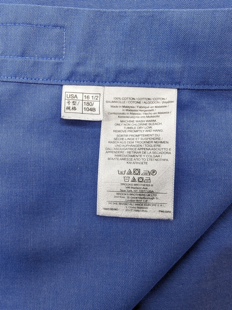 Brooks Brothers Pinpoint Oxford Shirt Mens 34 Blue LS Classic