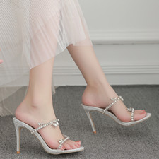 Summer Women High Heels Sandals Stiletto Rhinestones Large Size Slippers