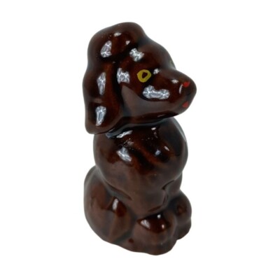 Brown Poodle Sitting Hand Painted Face Figurine 3'' Redware Vintage