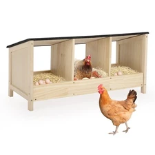 Triple Nesting Box for Chickens Wood Chicken Coop w/3 Compartments Box