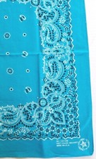 70s-80s USA Turquoise Bandana Handkerchief All Cotton Crafted With Pride 20X21"