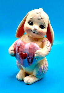 ADORABLE!  Vintage 3.5" White Ceramic Bunny Rabbit "I Love You"  Figurine