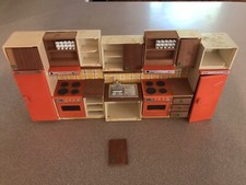 HTF Rare Vtg TOMY Lundby dollhouse kitchen plastic/wood set stove fridge snk lot