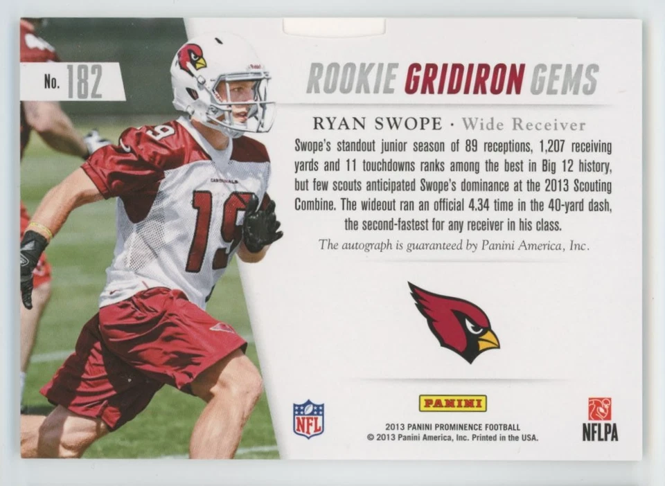 2013 Panini Prominence Ryan Swope Rookie Auto 070/100 Arizona Cardinals #182 - Image 2 of 2