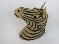 Burlap Covered Zebra Head Wall Mount-Beige/Black-Handmade-Ready to Mount