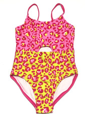 Cat  Jack Girls Size XS 4/5 Pink  Yellow Cut Out One-Piece Swimsuit UPF 50 