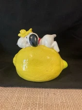 Vintage 1972 Snoopy & Woodstock Laying On A Lemon Piggy Bank