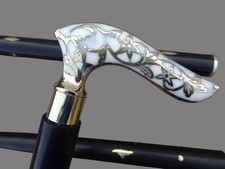 Victorian Style Walking Stick Brass Handle Wooden Cane Vintage Gentlemen's Gift