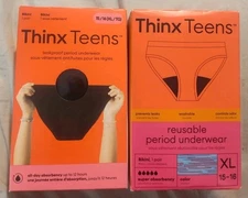2 PACK - THINX Teens Reusable Period Bikini Underwear XL/15-16, Black + Blue NEW