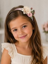 Flower Headband with Rhinestones Pink Headband Bridal Headband for Wedding