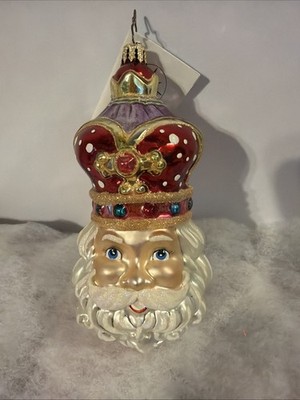 Christopher Radko Regal St. Nick King Santa Head Crown Glass Ornament w Box 2005