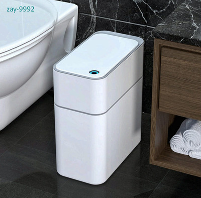3.5 Gal Motion Sensor Trash Can, Slim Waterproof Bathroom Bin, White