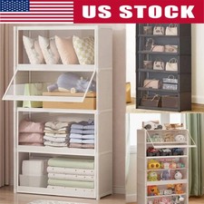 Display Cabinet Storage 7-Tier Shelves Clear Bookcase Stand Rack with Lid White