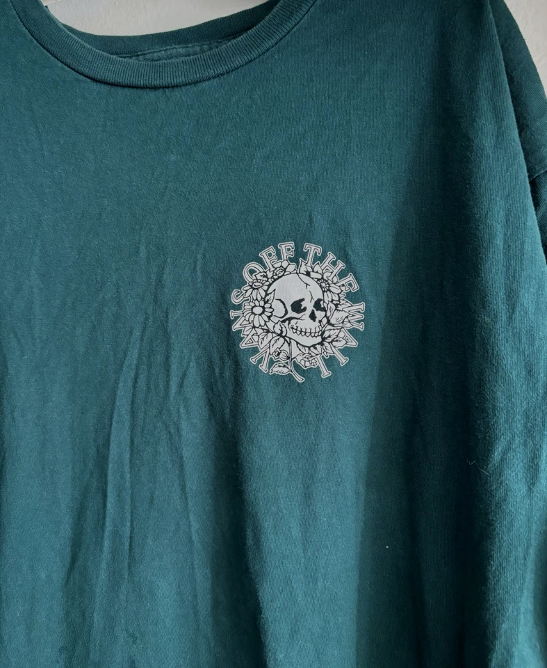 Vans Off The Wall T-Shirt Mens Skull Flowers Green Tee Size L 100% Cotton - Image 3 of 4