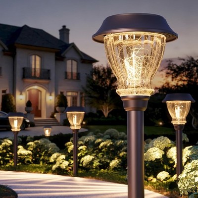 Solar Pathway Lights 6 Pack LED Waterproof Warm White Crackled Glass XMCOSY Soft