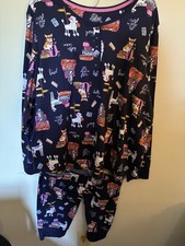 Cuddl Duds Pajama Set Women XXL Navy Blue Travel Dog Print Henley Jogger 2pc NEW
