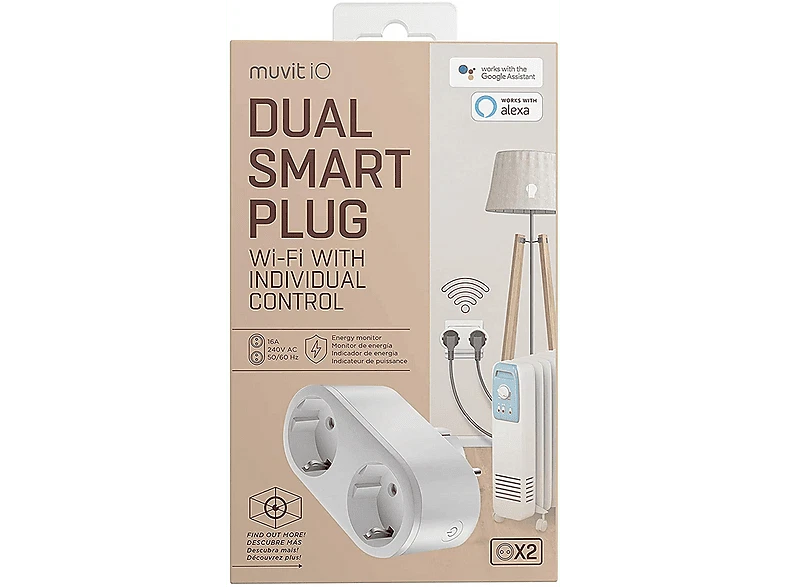 Enchufe inteligente - muvit iO enchufe doble inteligente WiFi con monitor de en - Imagen 3 de 4